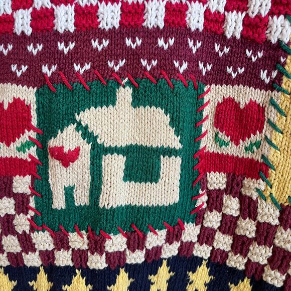 VTG 90s The Eagles Eye Hand Knit Ugly Christmas Sweater Size M Patchwork Holiday - Picture 9 of 13